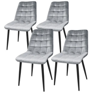 Set of 4 Lainey Fabric Velvet Kitchen Dining Chair Metal Legs Bluish Grey