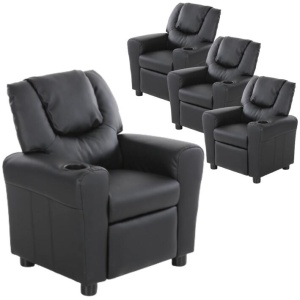 Set of 4 Oliver Kids Recliner Chair Sofa Children Lounge Couch PU Armchair Black