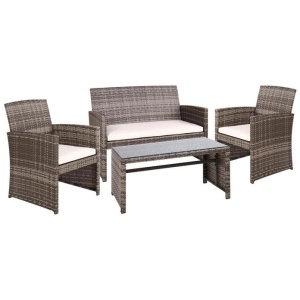 Set of 4 Outdoor Wicker Chairs & Table - Grey