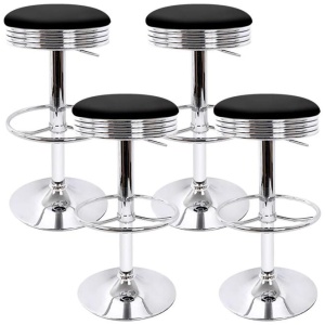 Set of 4 PU Leather Backless Bar Stools - Black and Chrome