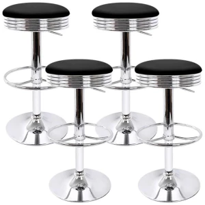 Set of 4 PU Leather Backless Bar Stools - Black and Chrome