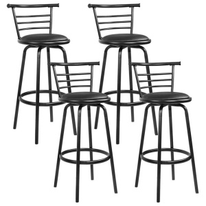 Set of 4 PU Leather Bar Stools - Black and Steel