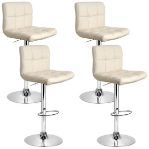 Set of 4 PU Leather Gas Lift Bar Stools - Beige