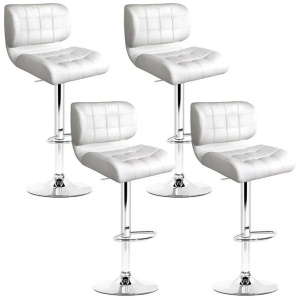 Set of 4 PU Leather Gas Lift Bar Stools - White and Chrome