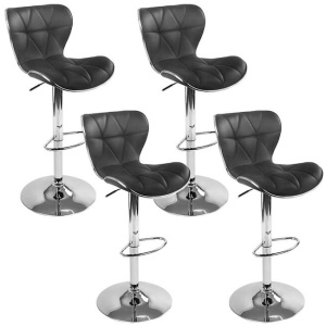 Set of 4 PU Leather Patterned Bar Stools - Black and Chrome