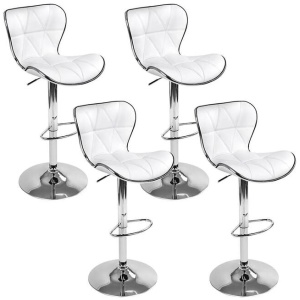 Set of 4 PU Leather Patterned Bar Stools - White and Chrome