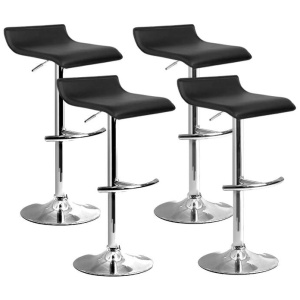 Set of 4 PU Leather Wave Style Bar Stools - Black
