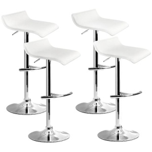Set of 4 PU Leather Wave Style Bar Stools - White