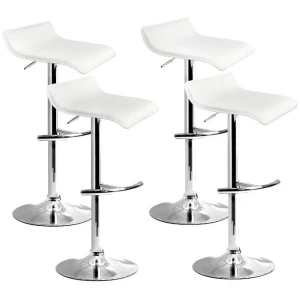 Set of 4 PU Leather Wave Style Bar Stools - White