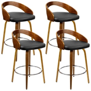 Set of 4 Walnut Wood Bar Stools - Black and Brown