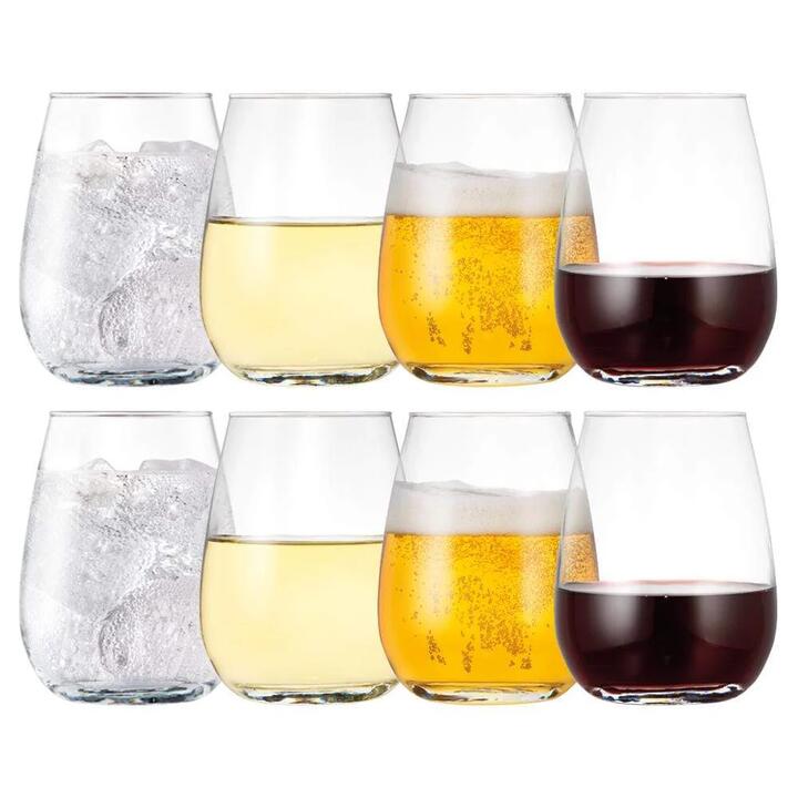 Set of 8 Flat Bottom Stemless Glasses Size 450ml by Cellar