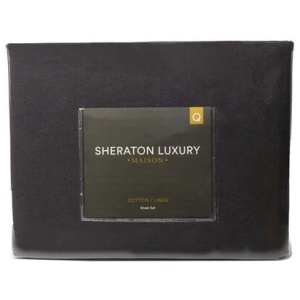 Sheraton Luxury Maison Linen Cotton Sheet Set - Queen, Charcoal