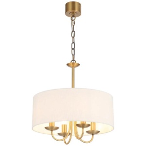 Shiron Contemporary Pendant Hanging Lamp Light Metal Fabric Brass Ivory Matte Plated