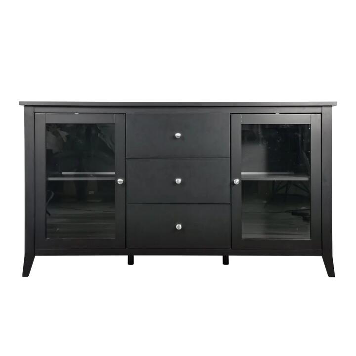 Sienna Modern Sideboard Buffet Storage Unit W/ 2-Glass Doors 3-Drawers - Black