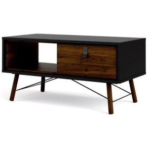 Silas Wooden Open Shelf Coffee Table W/ 1-Drawer - Black