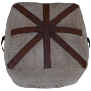 Six Square Vintage Rustic Canvas Leather Foot Stool Ottoman