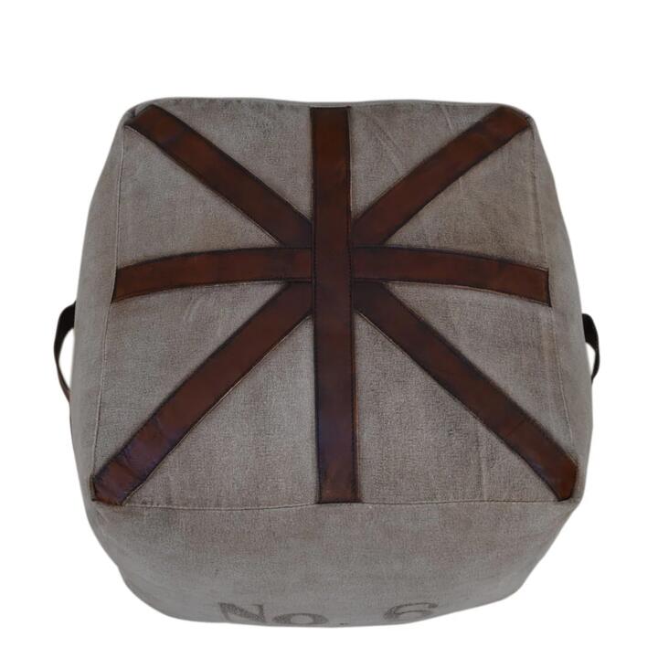 Six Square Vintage Rustic Canvas Leather Foot Stool Ottoman