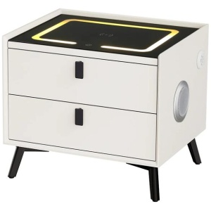 Smart Bedside Table 2 Drawers with Wireless Charging Ports LED White AIKA