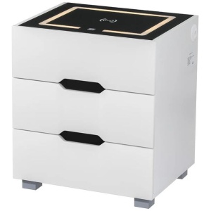 Smart Bedside Table 3 Drawers with Wireless Charging Ports LED White ADAD