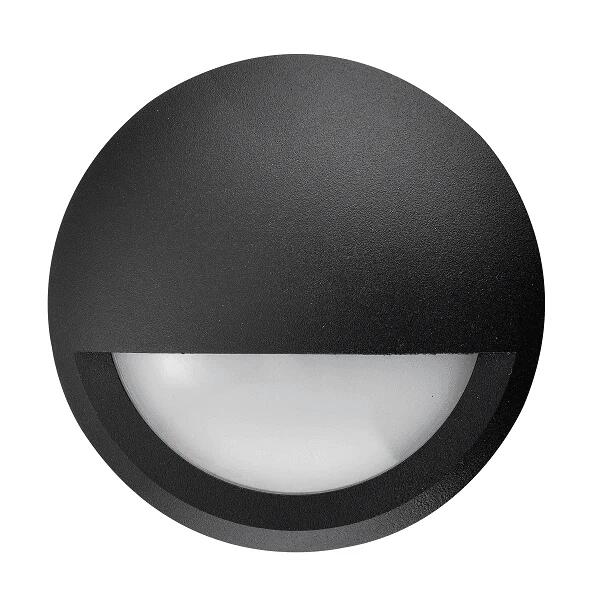 Step Wall Light Surface Mounted 12V 6W Round Black 3000K IP65 Eyelid OD98mm 480LM