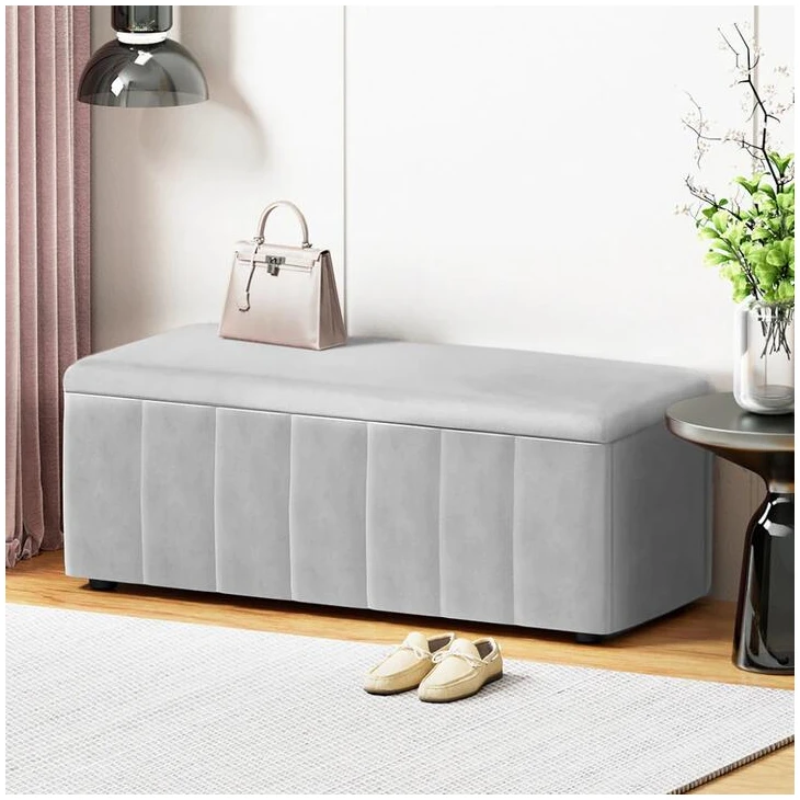 Storage Ottoman Blanket Box Velvet Grey 103cm