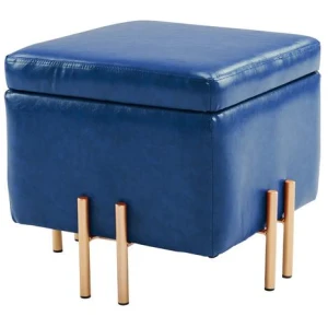Storage Ottoman Foot Stool Cube Tuffet Seat 45cm PU Leather BLUE
