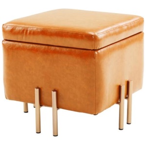 Storage Ottoman Foot Stool Cube Tuffet Seat 45cm PU Leather LIGHT BROWN