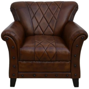 Studded Leather ArmChair Accent Relaxing Chair - Brown