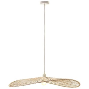 Suki Bamboo Shade Oriental Hanging Pendant Light Lamp White Wash