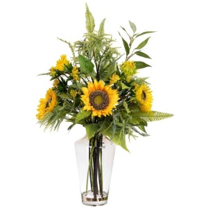 Sunflower & Mimosa 75cm Artificial Faux Plant Flower Decorative Mixed Arrangement