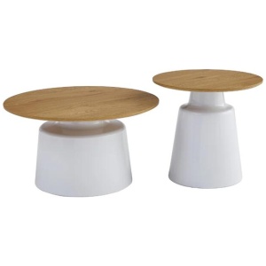 Sunny Wooden Top Metal Base Round Nesting Coffee Table Set Oak