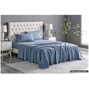 Sydney Stonewash Cotton Bed Sheet Set Citadel Blue
