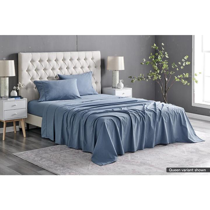 Sydney Stonewash Cotton Bed Sheet Set Citadel Blue