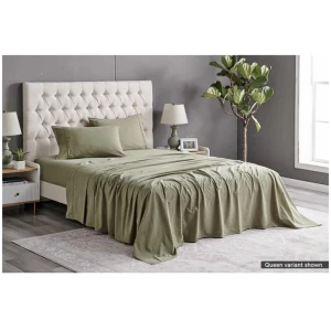 Sydney Stonewash Cotton Bed Sheet Set Oil Green
