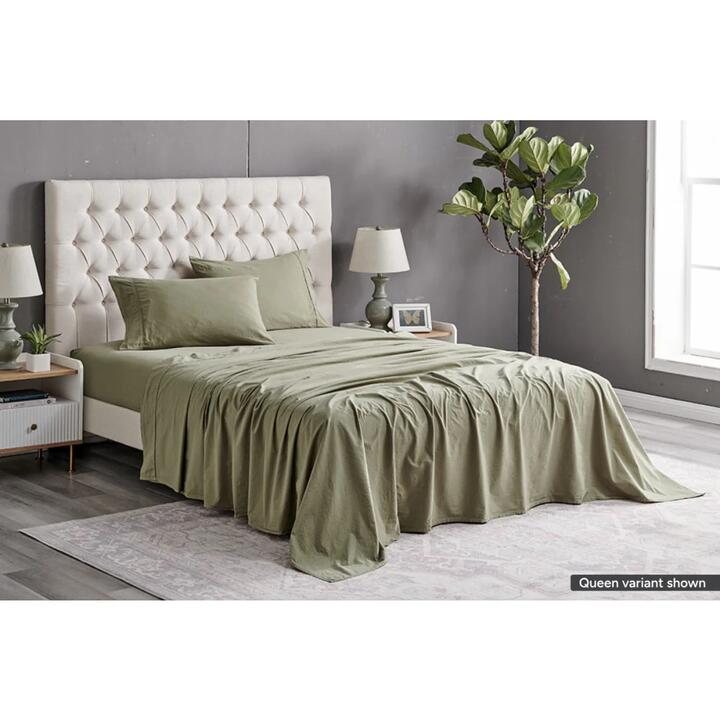 Sydney Stonewash Cotton Bed Sheet Set Oil Green
