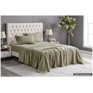 Sydney Stonewash Cotton Bed Sheet Set Oil Green