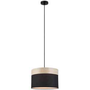 TAMBURA Pendant Lamp Light Interior ES Black Cloth Medium Round with Wood Highlight OD300mm