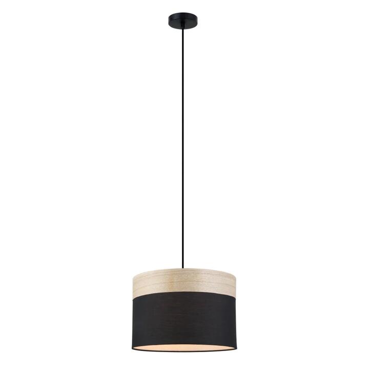TAMBURA Pendant Lamp Light Interior ES Black Cloth Medium Round with Wood Highlight OD300mm