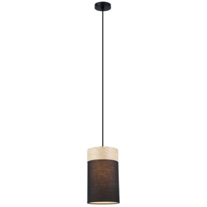 TAMBURA Pendant Lamp Light Interior ES Black Cloth Small Oblong with Wood Highlight OD150mm