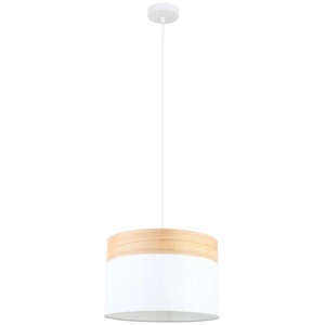 TAMBURA Pendant Lamp Light Interior ES White Cloth Medium Round with Wood Highlight OD300mm