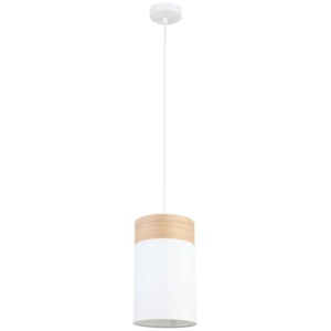 TAMBURA Pendant Lamp Light Interior ES White Cloth Small Oblong with Wood Highlight OD150mm