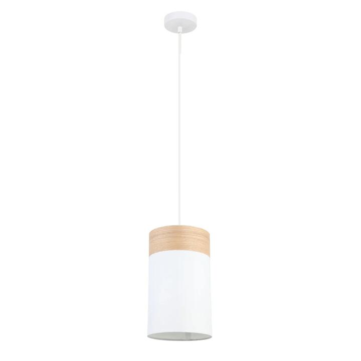 TAMBURA Pendant Lamp Light Interior ES White Cloth Small Oblong with Wood Highlight OD150mm