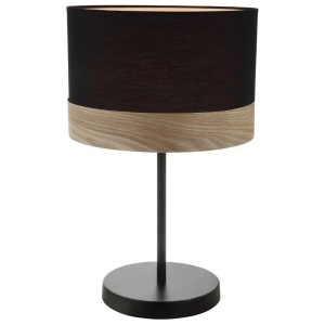 TAMBURA Table Lamp ES Medium Black Cloth Round OD300mm with Blonde Wood