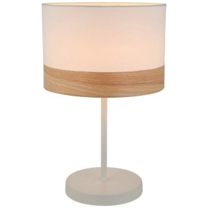 TAMBURA Table Lamp ES Medium White Cloth Round OD300mm with Blonde Wood