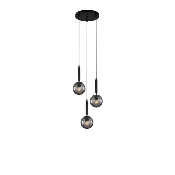TRATTINO Pendant Lamp Light Interior ES 3X72W Black Smoke Spherical Glass Enclosed Round Base