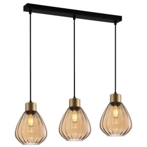 TULIP Pendant Lamp Light Interior ES 3 X 72W Bronze Amber Wine Glass Ribbed Square Base