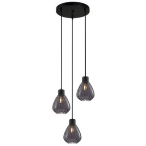 TULIP Pendant Lamp Light Interior ES 3X72W Smokey Black Wine Glass Ribbed Round Base