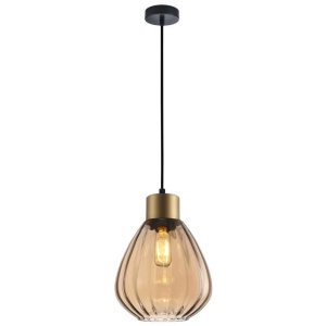 TULIP Pendant Lamp Light Interior ES 72W Bronze Amber Wine Glass Ribbed OD200 x H200mm