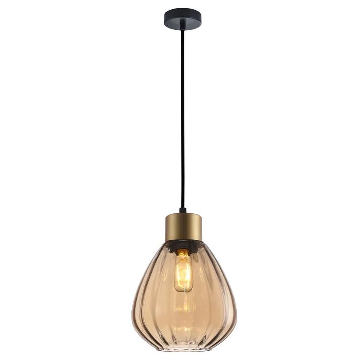 TULIP Pendant Lamp Light Interior ES 72W Bronze Amber Wine Glass Ribbed OD200 x H200mm