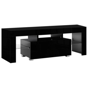 TV Cabinet Entertainment Unit Stand RGB LED Gloss Furniture 130cm Black